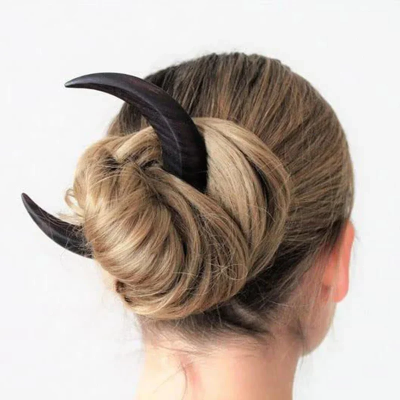 Handcarved Crescent Hair Fork Simple Wooden Moon Hairpin Modern High-end Half Moon Hairpin Daily Hair Curling Wooden Handcrafted for hair accessory