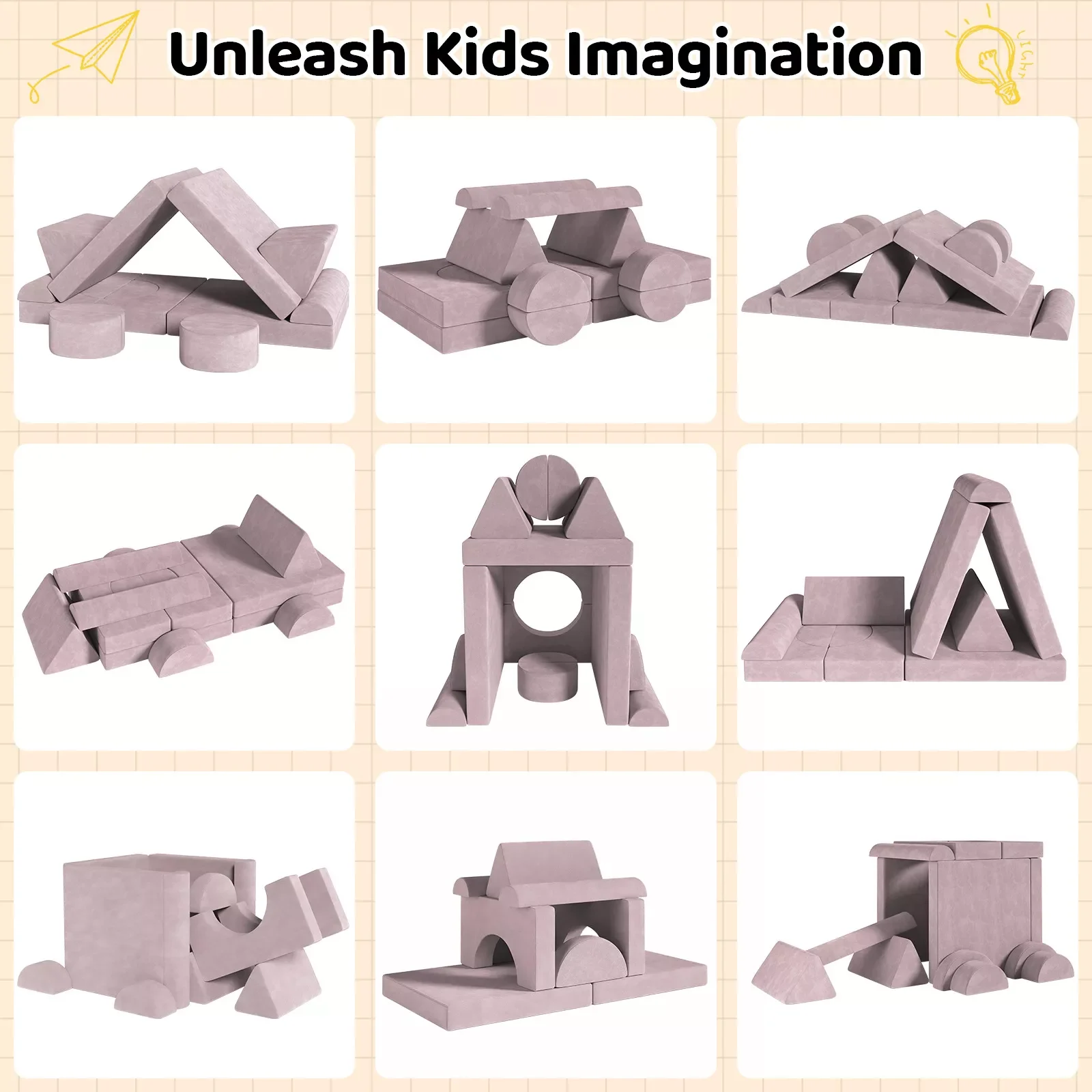 Modular Kids Play Couch,Child Sectional Sofa,Fortplay Bedroom and Playroom Furniture for Toddlers,Convertible Foam&Floor Cushion 3