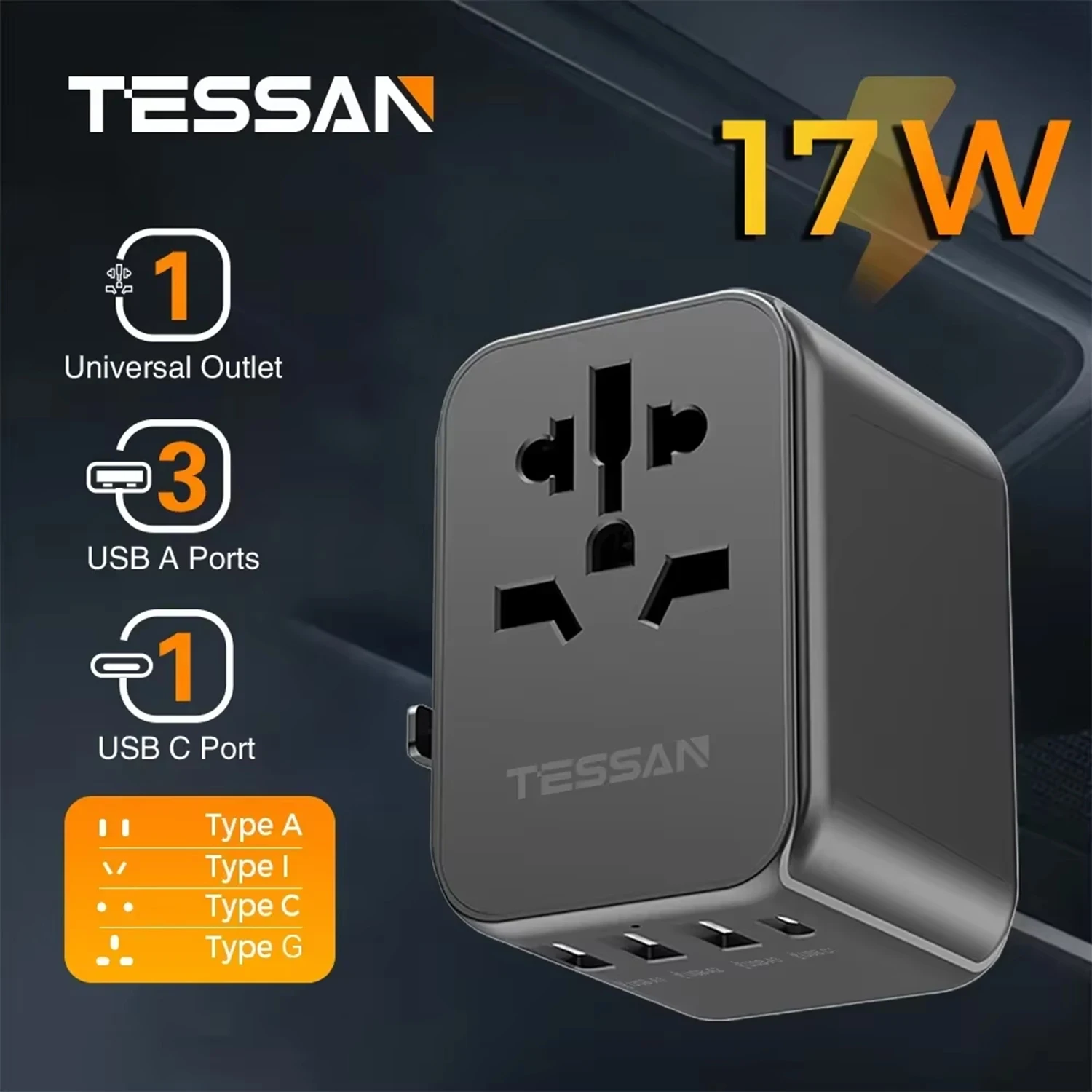 Global Travel Power Adapter with USB and Type C Ports