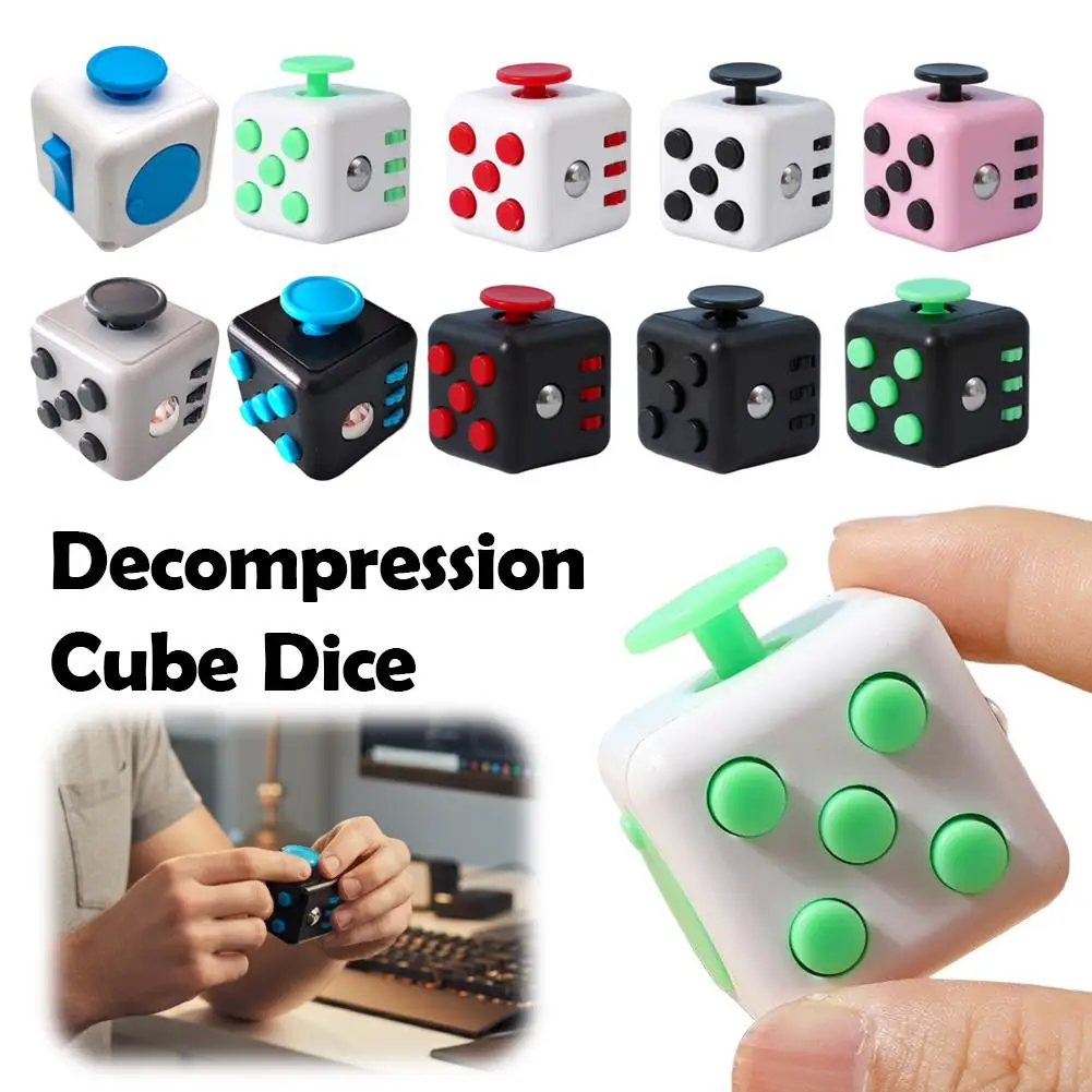 Square Infinity Dice Fidget Toy with Tactile Buttons Multifunctional 6-Side Decompression Cube Clicker Switch Gear Dial Joystick
