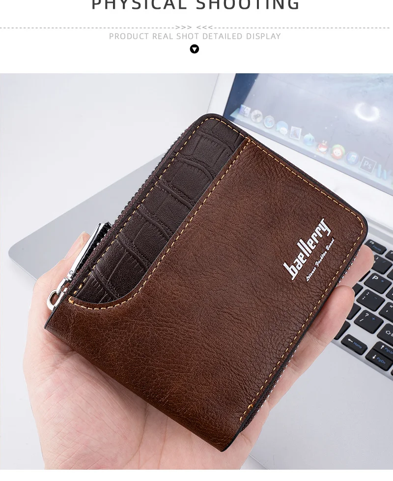 New Men's Short Wallet Retro Multi Slot Zipper Coin Purse Contrasting Color Card Bag_voghion.com