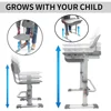 Kids Desk and Chair Set, Children School Study Desk with Tilt Desktop, Bookstand, LED Lamp, for Boys Girls, (Grey) 3