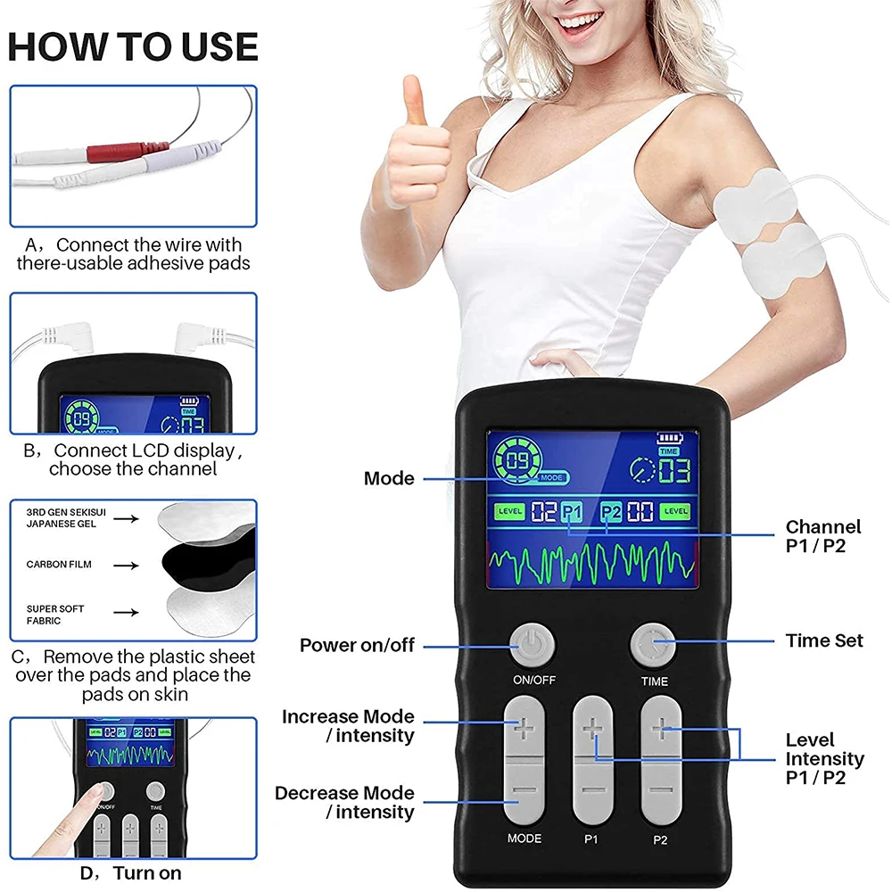 TENS Unit Machine (FSA or HSA Eligible) Dual Channel EMS Muscle Stimulator  with 25 Modes 50 Intensities for Full Body Massage Therapy, Rechargeable