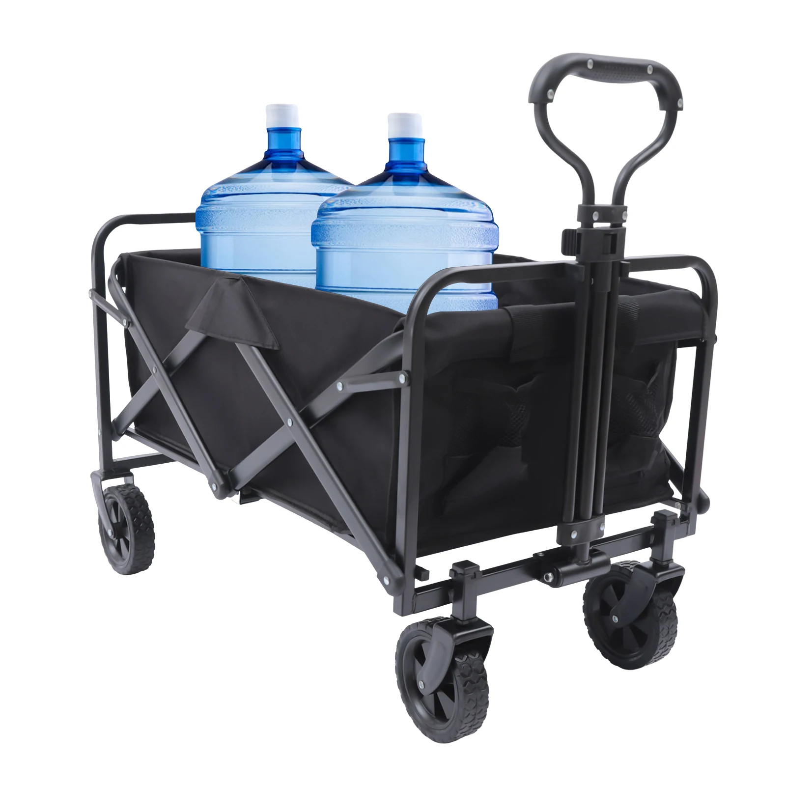 Schwarzer kleiner 5-Zoll-Gummirad-Klappwagen, Mehrzweckwagen, Strandwagen mit 5-Zoll-Gummirädern, Camping für Outdoor-Aktivitäten usw – Detail 24