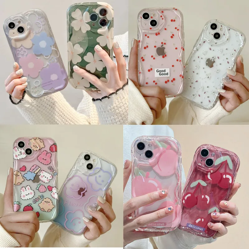 Simpatica Custodia Morbida Con Bordo Color Crema Per Samsung Galaxy S20 Fe S21 S22 Plus S23 Ultra A71 A72 A73 J7 Prime Cherry Fruit Flower Cover