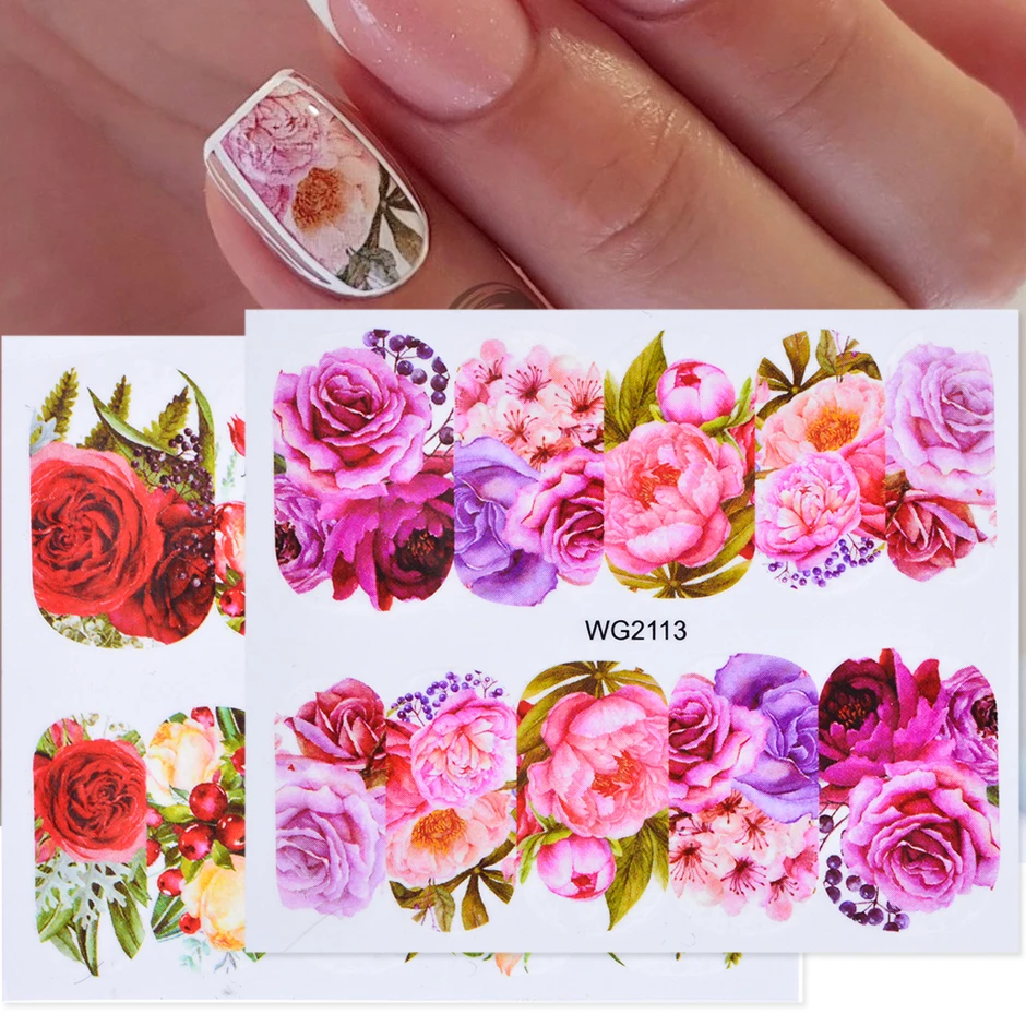 1pcs Flower Leaves Nail Sticker Decals Blossom Colorful Slider Rose Water Full Wraps Nail Art