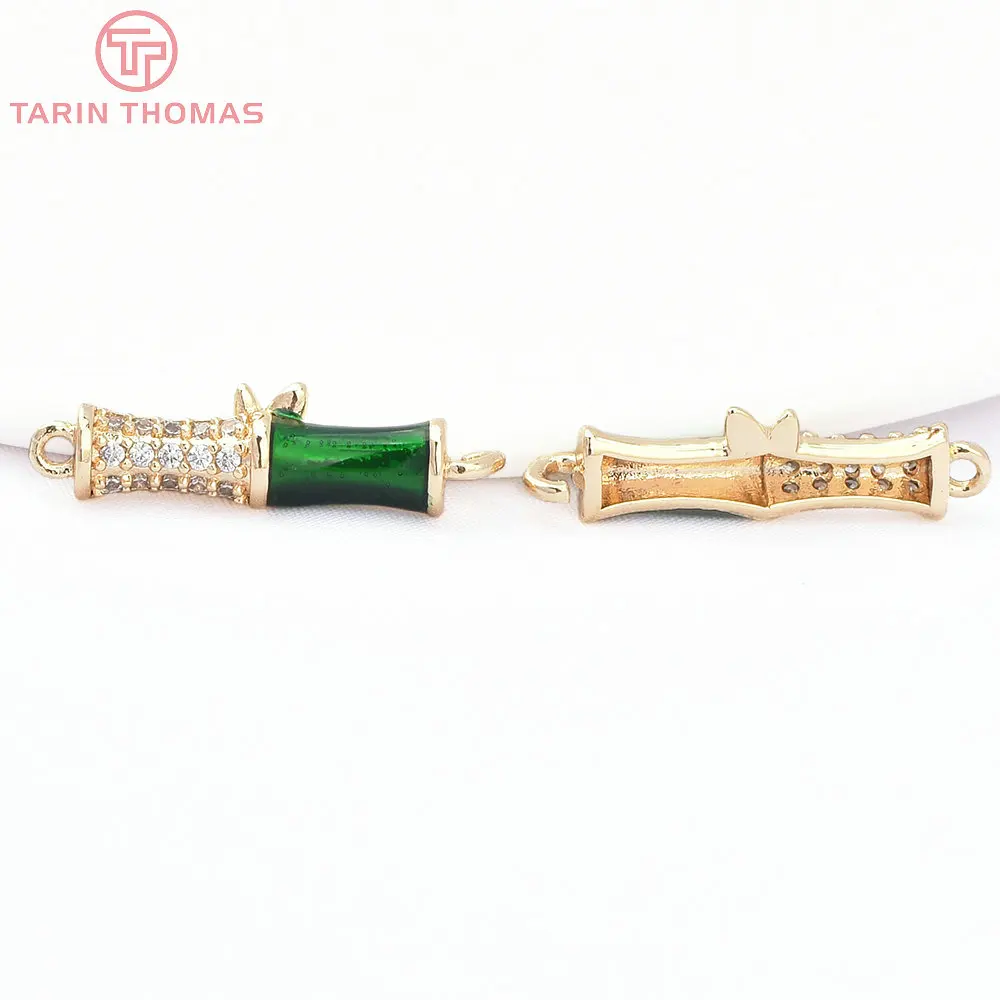 8484)10PCS 6x18MM 24K Gold Color Brass with Zircon Bamboo