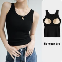 Camisole côtelée tout-en-un pour femme, col rond, soutien-gorge intégré, haut sans manches pour un usage quotidien décontracté, vêtements de mode coréenne Y2k 2