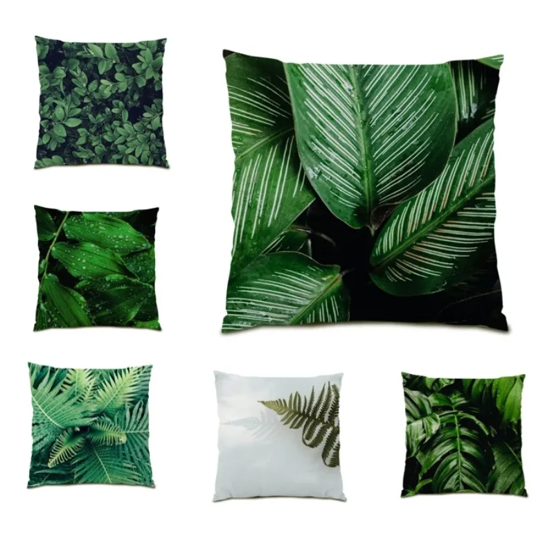 

Natural Green Plant Cushion Cover Double Side Cojines 45x45cm Leaves Pillowcase Custom Landscape Pillow Cover for Home F1378