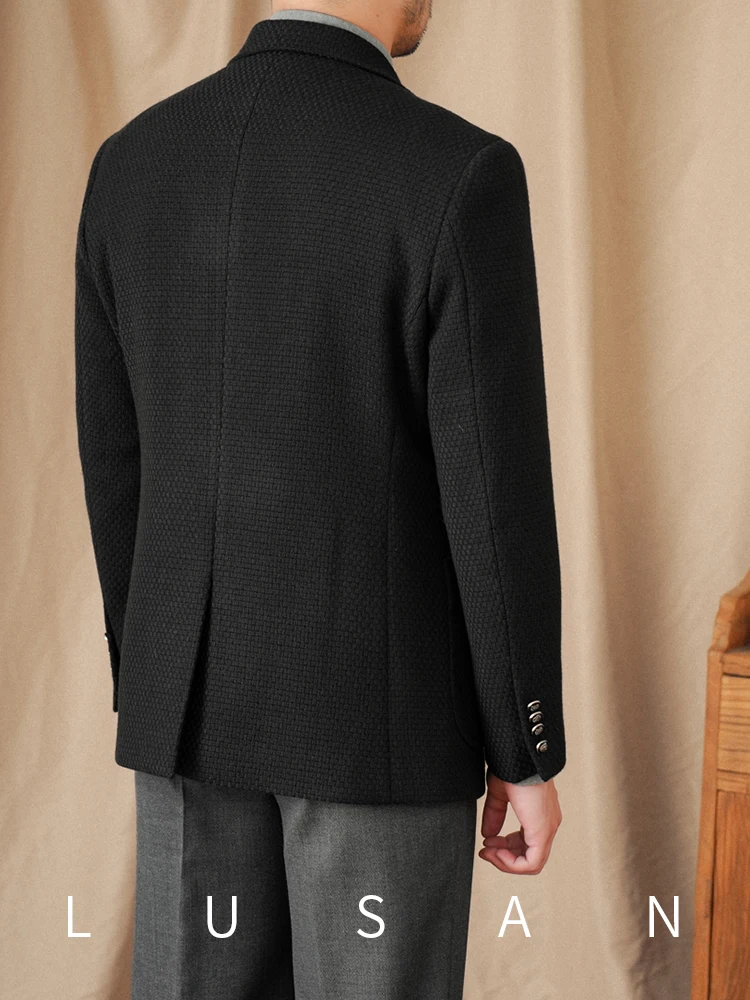 Mr. Lu San Gentry Black IVY Badge Slim-fit Suit Thick Winter Warm Commuter Fashion Blazer 5