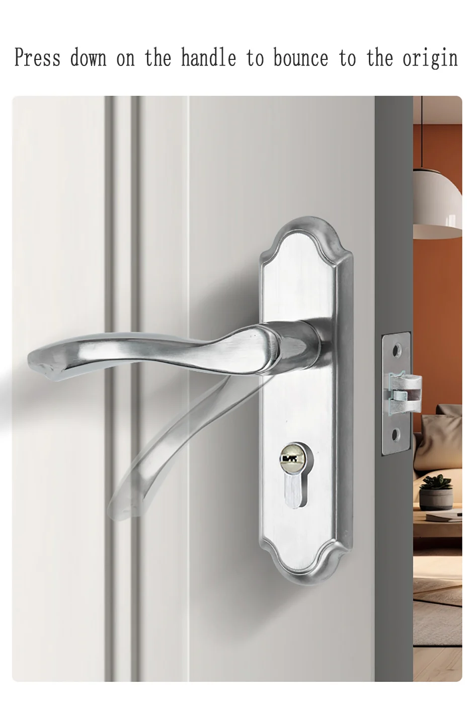 Description Picture 4 of item1 Set Stainless Steel Bathroom Door Lock Universal Indoor Restroom Bathroom Lock Door Handle Hardware Accessories Lncluding Keys