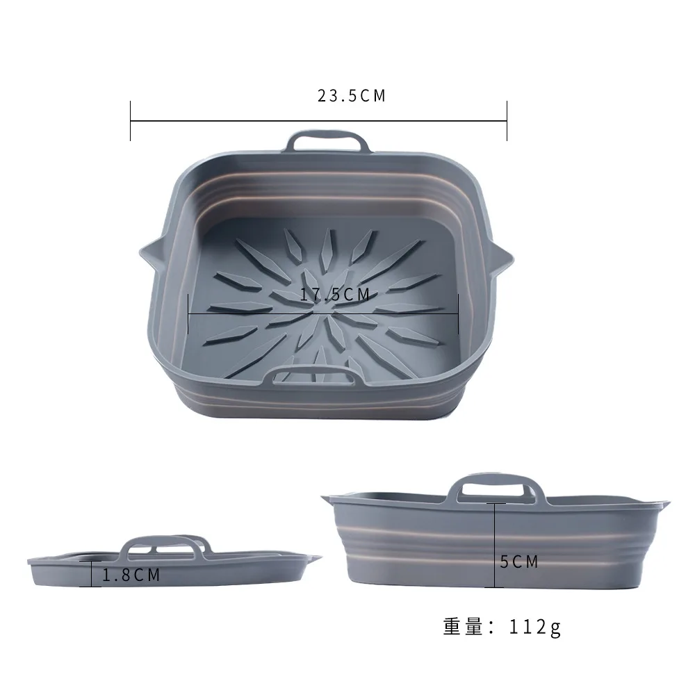 1pcs Foldable Air Fryer Silicone Liners Baking Pan Reusable Square Fried Chicken Fries Airfryer Tray Pot Grill Mat Easy To Clean
