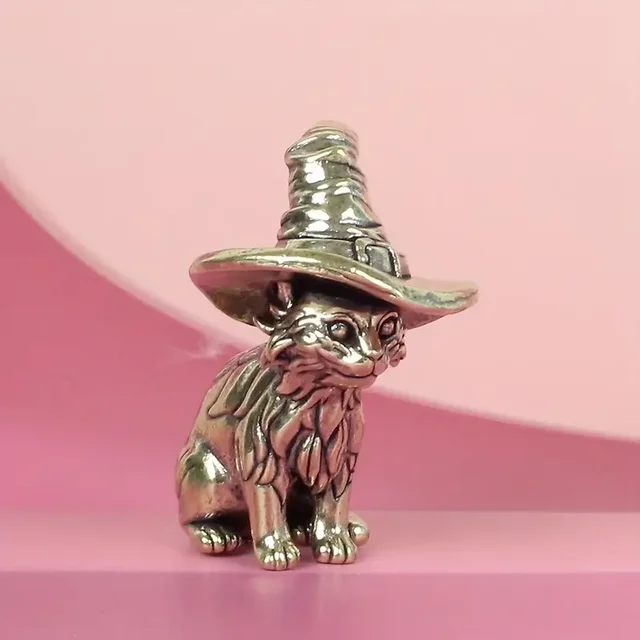 Statue de chat en laiton Vintage, Sculpture animale faite à la main, décoration de héros traditionnel pour décoration de scène de bureau et de maison, 1 pièce 4