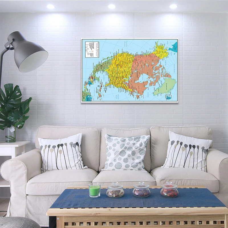 World Map Poster North America Political and Traffic Route Map 100*150cm Non-woven Canvas Painting