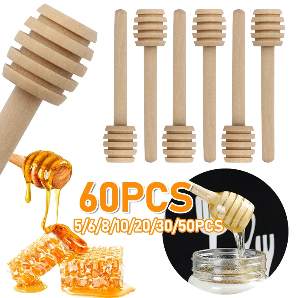 Wooden Honey Stir Stick Long Handle Wood Dipper Honey Bar Spoon Practical Honey Wooden Spoons Mixing Sticks Kitchen Accessories - 15 - View #6