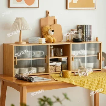 ตู้เก็บของในห้องนั่งเล่น JC ทำจากไม้ไผ่ พร้อมชั้นวางแก้ว Changhong ปรับระดับได้ ใช้จัดเก็บของในครัวและในบ้านได้หลากหลาย 2