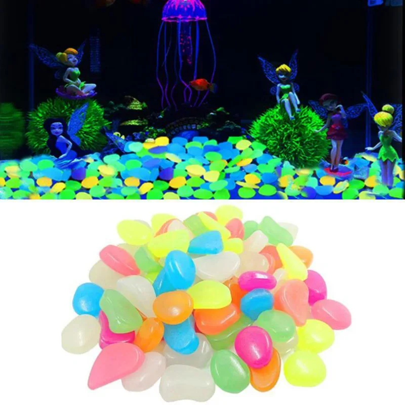 Fish Tank Ornaments 20/30/50/100/200pcs Fish Tank Decorative Aquarium Ornaments Stones Glow In The Dark Luminous Pebbles Stones Garden Ornament