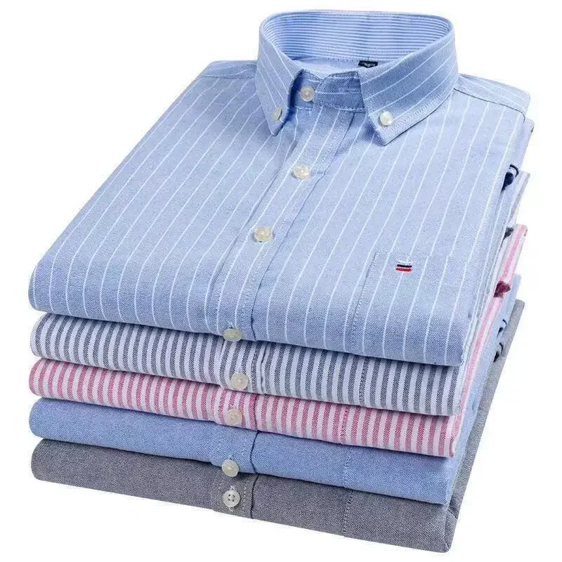 

23 Color 7XL Oversized Button Up Cotton Shirt Striped Plaid Shirt Long Sleeve Shirt for Men Casual Slim Fit Shirt Men 2024