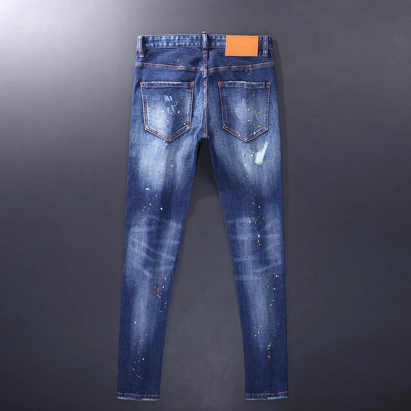 Street Fashion Men Jeans Retro Blue High Quality Slim Fit Elastic Ripped Jeans Men Vintage Trousers Brand Designer Pants Hombre