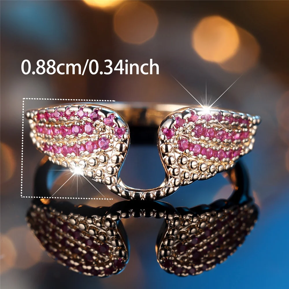 Female Cute Rose Red Zircon Small Stone Ring Vintage Color Angel Wings Engagement Rings Charm Wedding Jewelry For Women