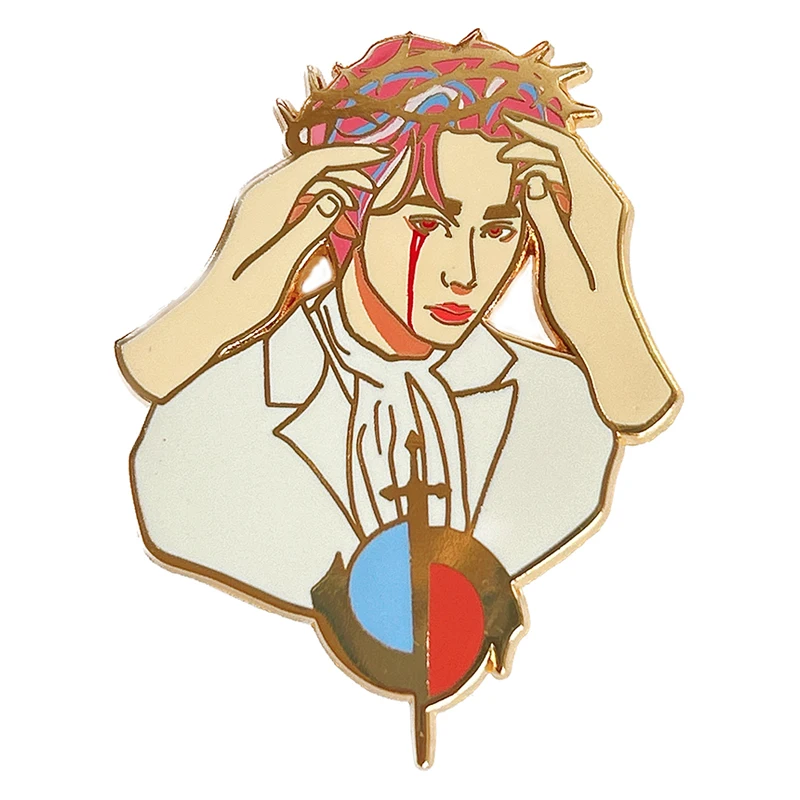 

Quotation Cartoon Handsome Man Lapel Pin Art Excellent Design Star With Pink Hair And White Suit Hard Enamel Gold Metal Badge