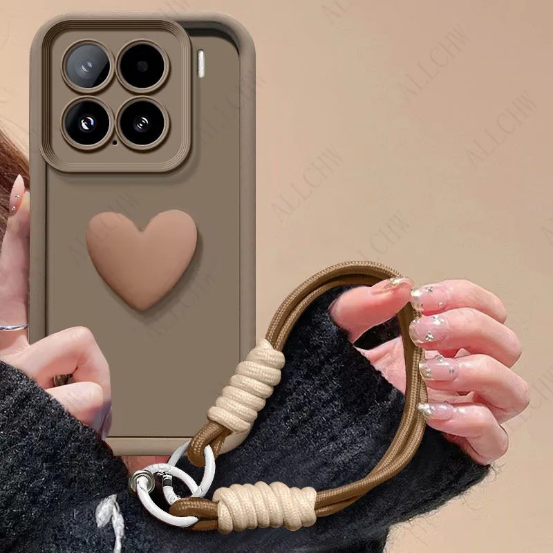 3D Love Heart Hand Strap Back Cover Phone Case