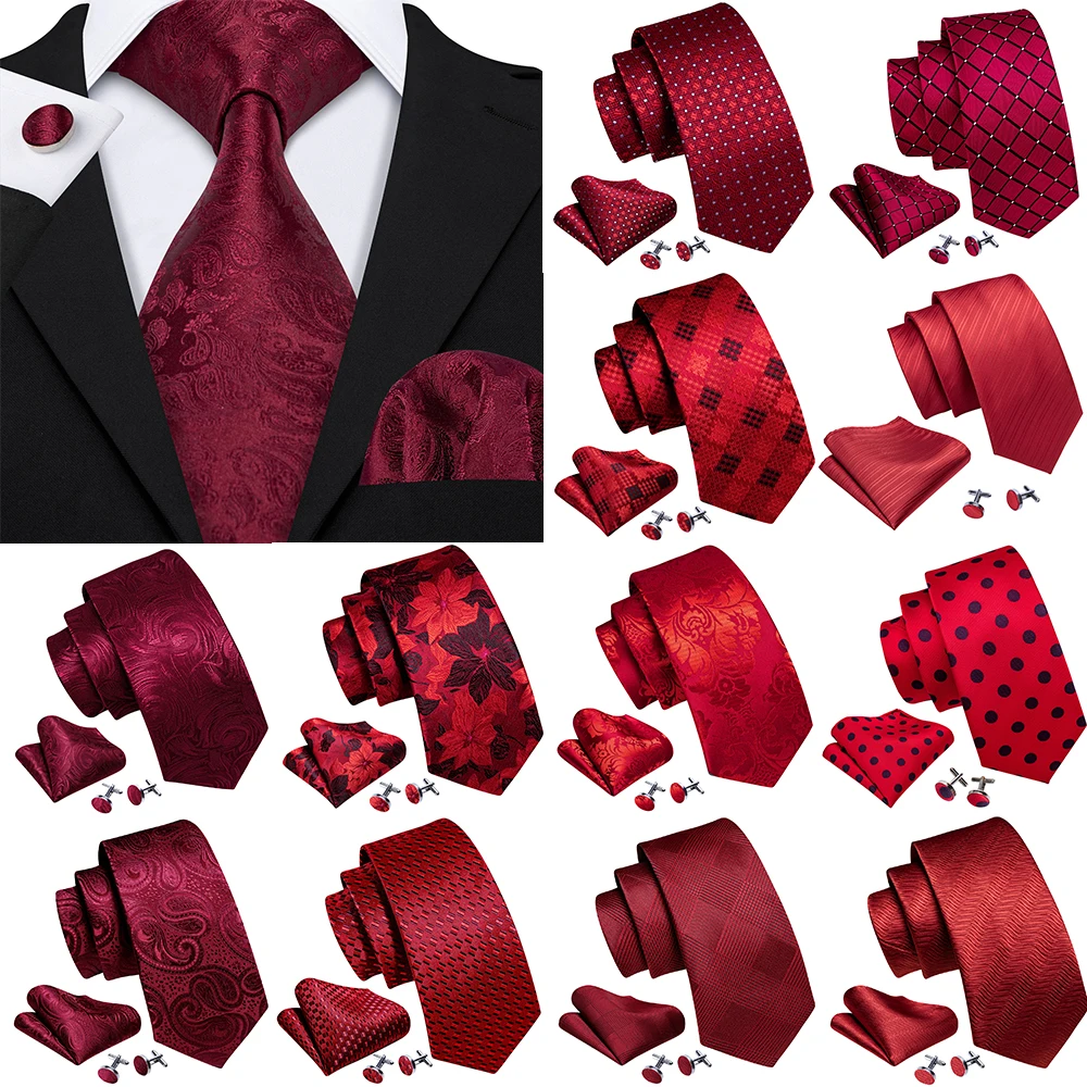 

Wine Red Paisley Men Silk Tie High Quality Jacquard Handkerchief Cufflinks Set Groom Wedding Designer Party Gift Barry.Wang 5068