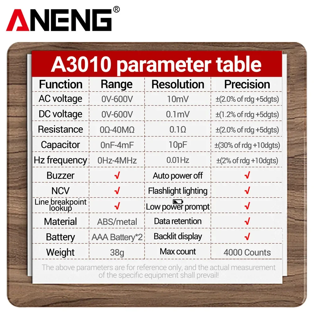 Digital Multimeter Multimeter Tester Voltage Detector Tester Voltage Meter Tester ANENG A3010 4000 Counts Smart dual use NCV voltage Sensing Pen type backlight automatic ranking tools