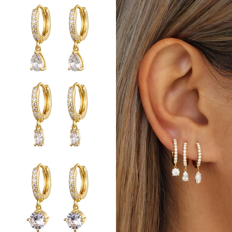 Cute Cubic Zirconia CZ Gold Silver Plated Hoop Drop Earrings For Women Dangle Earring Fashion Jewelry,hoop earrings,drop earrings,dangle earrings
