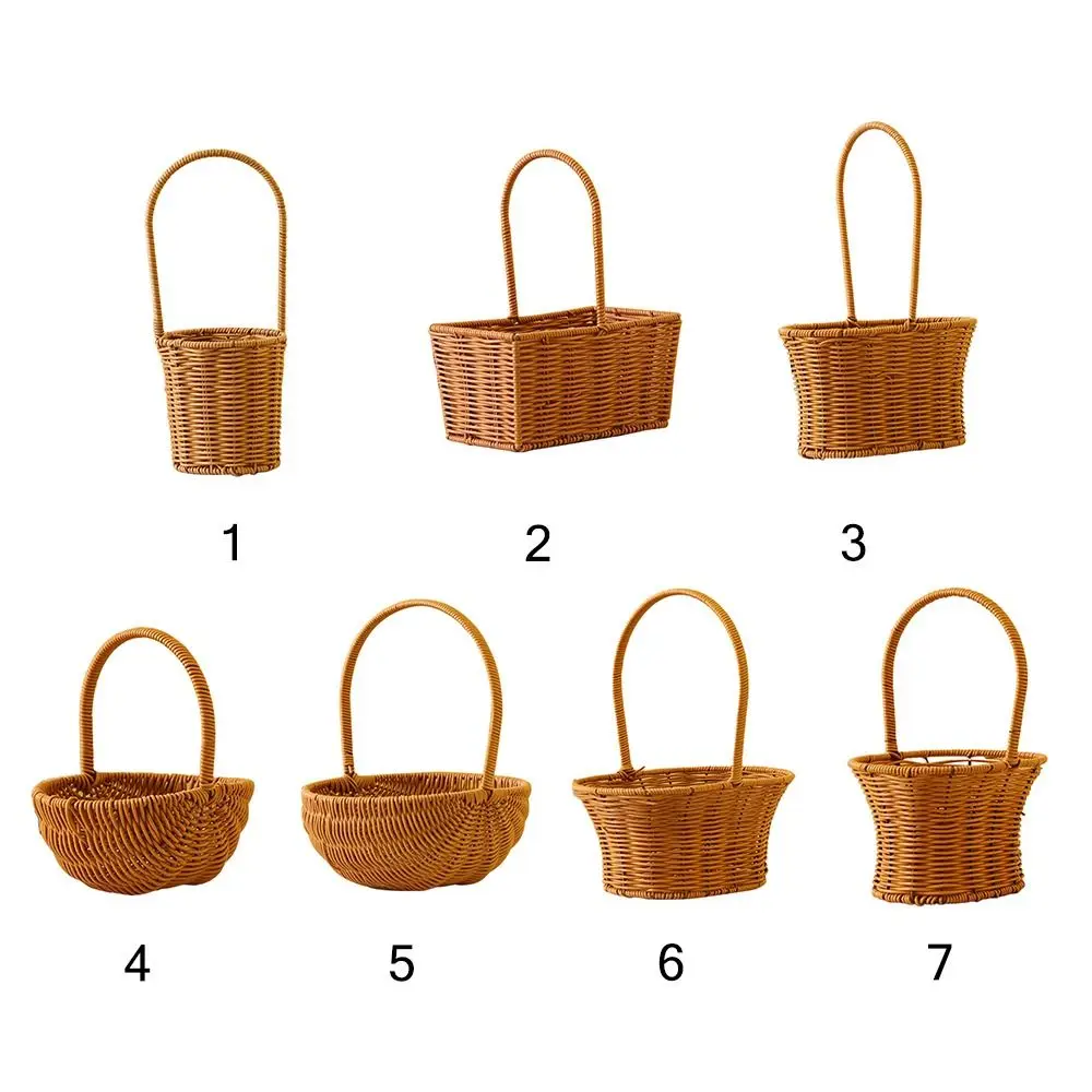 Imitation Rattan Handhold Weaving Basket with Handle Home Decoration Braid Storage Baskets Vegetable Fruit Flower
