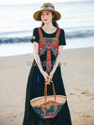 

2023 chinese traiditional ancient hanfu dress national style sleeveless dress flower embroidery women retro fashion long dress