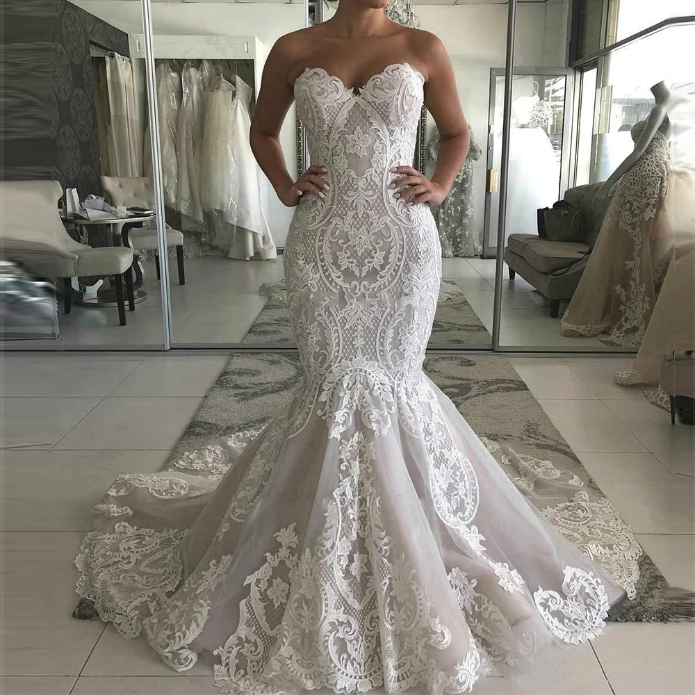 

Sexy Mermaid Wedding Dresses 2022 Sleeveless Lace White Sweetheart Bridal Dress Marriage Customer Made Size