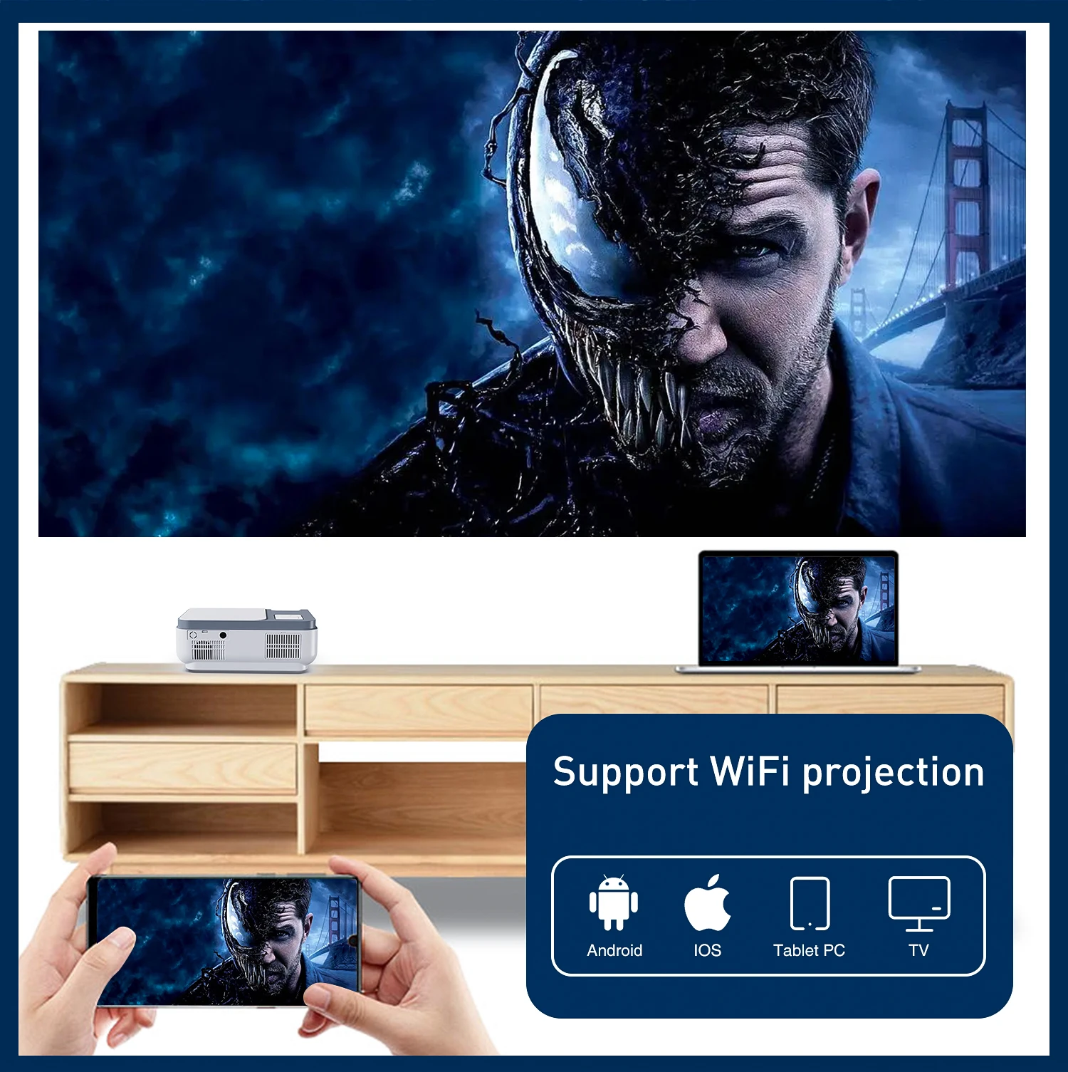 풀 HD 9000 루멘 비디오 프로젝터, 홈 시네마 사무실 프로젝터, 캠핑 프로젝터, 탑 A5, 1080P, 4K, 2.4, 5G