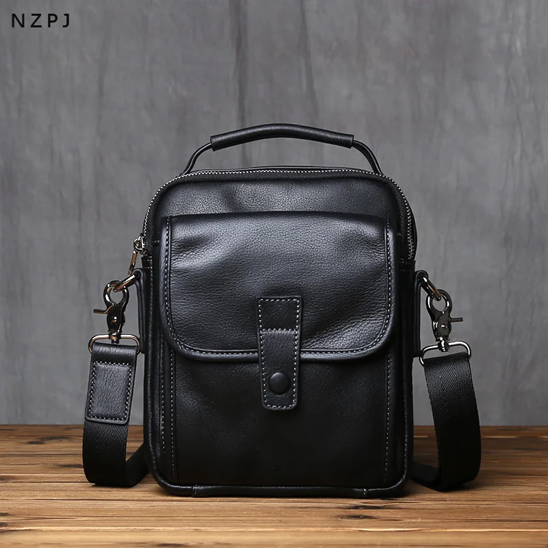 NZPJ Men's Shoulder Bag Natural Head Layer Cowhide Crossbody Bag Casual Genuine Leather Men's Bag Fashion iPad Bag Mobile Phone