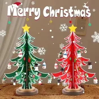 2025 New Christmas Decorations Mini Wooden Christmas Tree Home Decoration Creative DIY Assembly Desktop Ornament Hand Toy