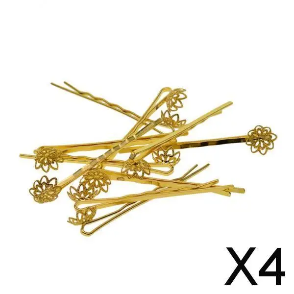 2-4pack 10x blank Hair Clip Hair Pin Gothic Filigree round Flower pearl base