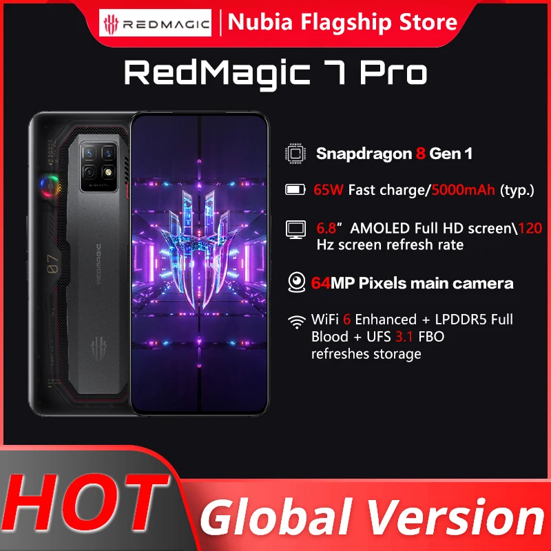 

Global Version RedMagic 7 Pro 6.8 Inch 120Hz AMOLED Snapdragon 8 Gen 1 Octa Core 64MP Triple Cameras 5G Smart Gaming Phone