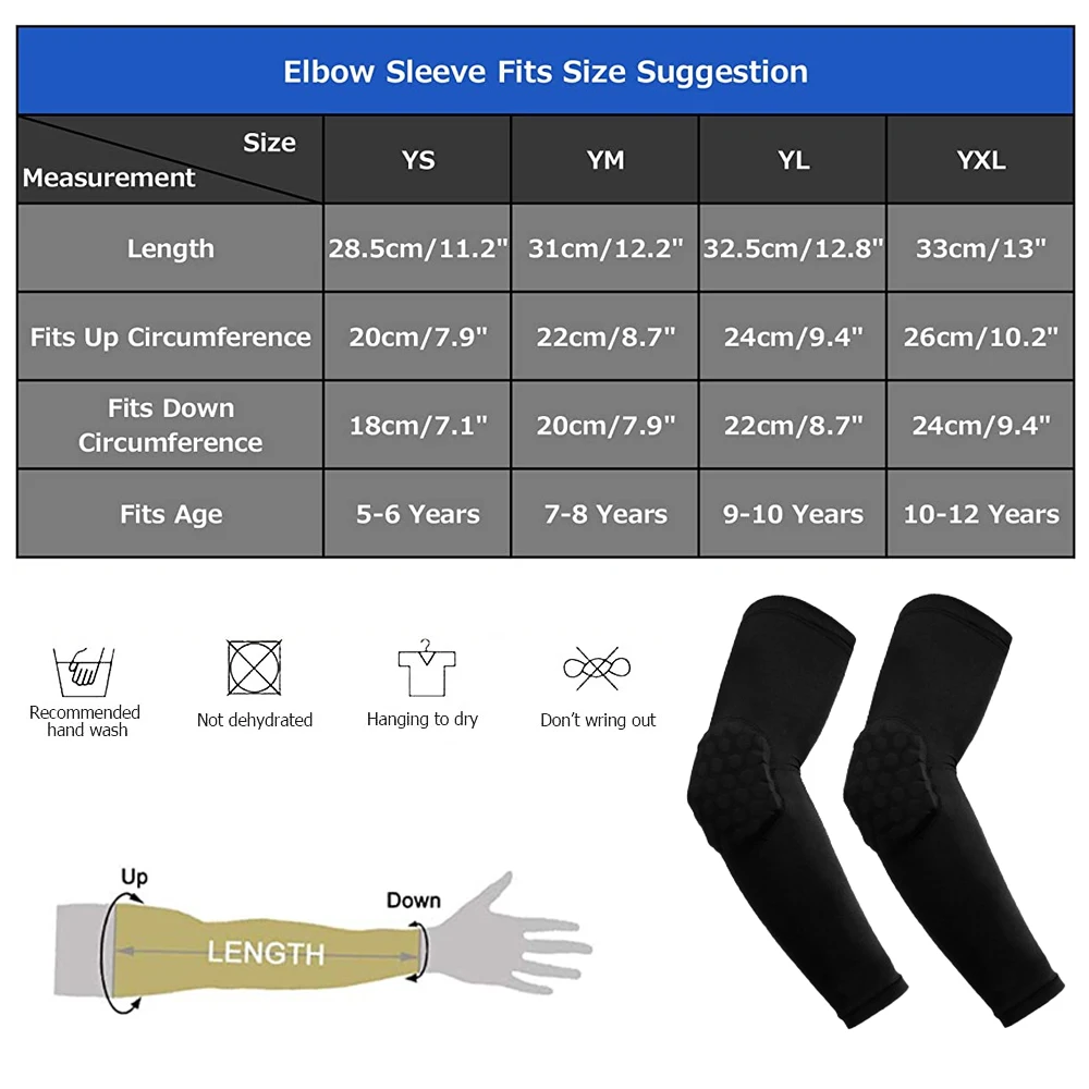 kids elbow pads size YS YM YL YXL