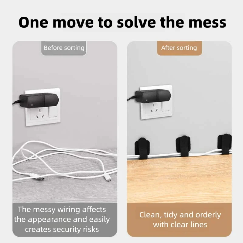 새로운 재사용 가능한 케이블 타이 벨크로 타이 자가 접착식 전원 코드 케이블 홀더 조절 가능한 코드 정리 데스크탑 정리 도구