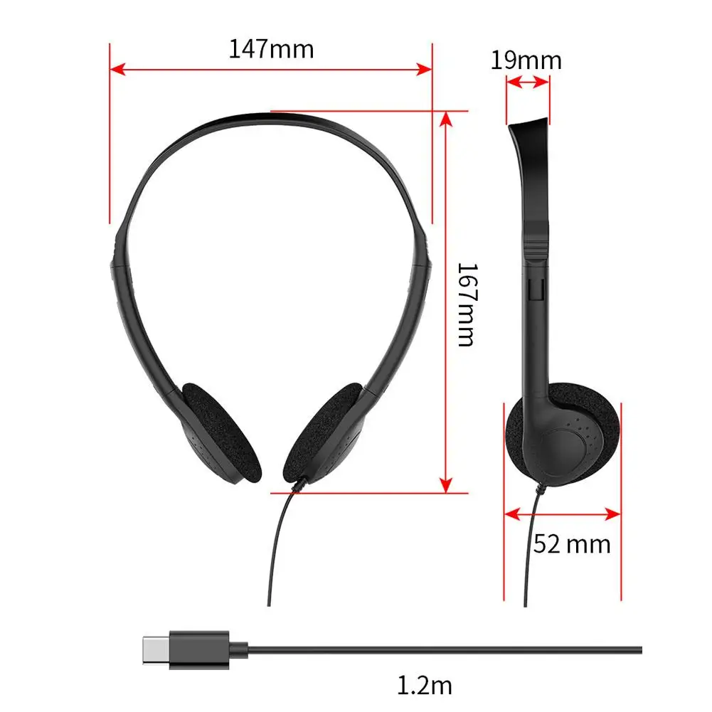 경량 유선 헤드셋 3.5mm Type-C 이어폰(전화용) PC 노트북 컴퓨터 음악 게임용 헤드밴드 헤드폰(성인용 어린이용)