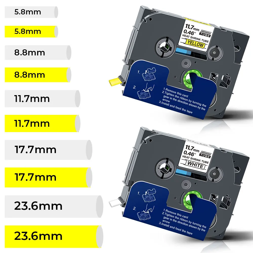 Tubo Termoretraibile Per Etichettatrici Brother P-Touch - Larghezze 6mm, 9mm, 12mm, 18mm - Nero