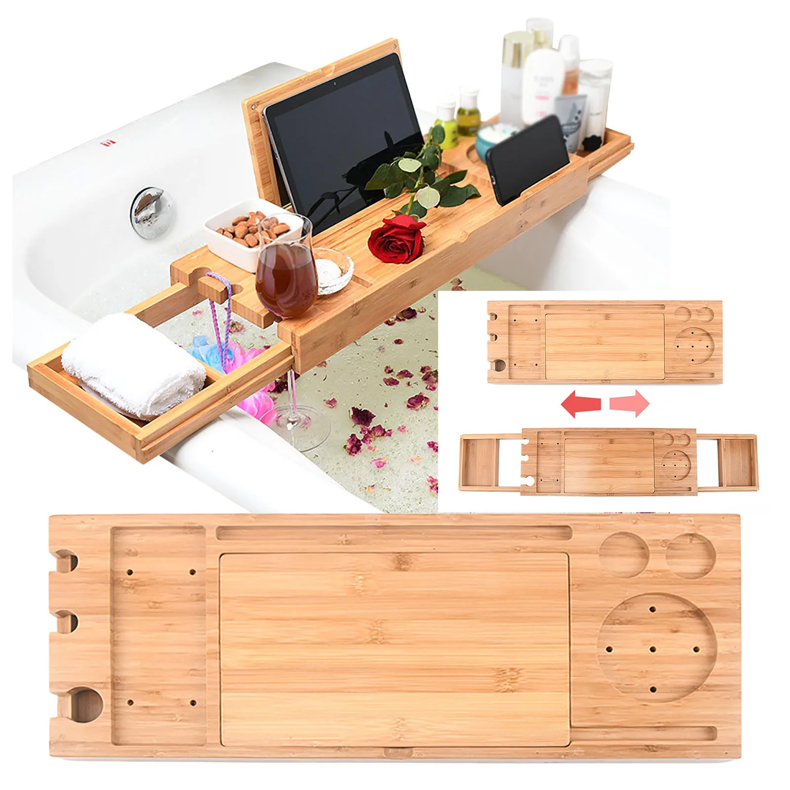 Bathtub Tray Wine Holder Spa Organizer Caddy Book Bathtub Caddy