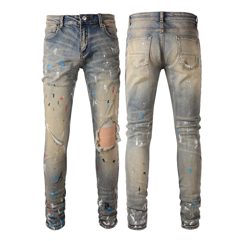 Nieuwe Mannen Streetwear Splash Inkt Graffiti Gescheurde Jeans Mode Vintage  Gaten Skinny Stretch Denim Potlood Broek Broek| | - AliExpress