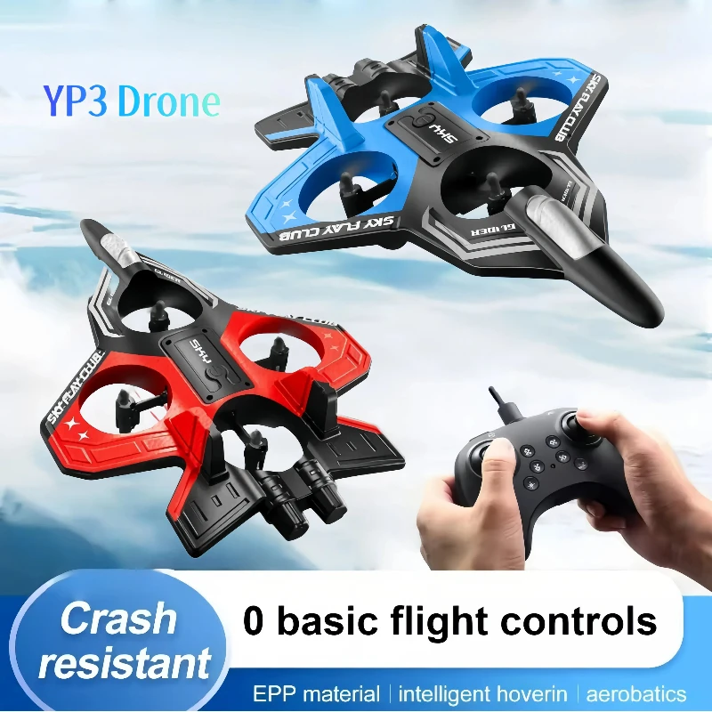 YP3 Glider RC Drone Flying Helicopter RC Hobby Jet Plane with Light 2.4G Stunt Remote Control Foam Fighter Airplane Drone Toy