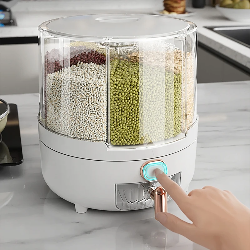

Большой контейнер для хранения продуктов, вращающиеся на 360 ° бочки для риса, герметичный дозатор для хлопьев, емкость для риса, контейнер для зерна, Кухонный Контейнер для хранения