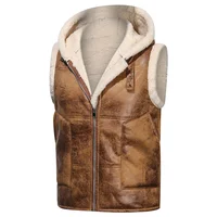 High Quality Autumn Winter Men Leather Vest Jacket Fleece Thicken Retro Suede Fur Warm Velvet Cotton Zip Hoodies Motorcycle Coat - Image 2
