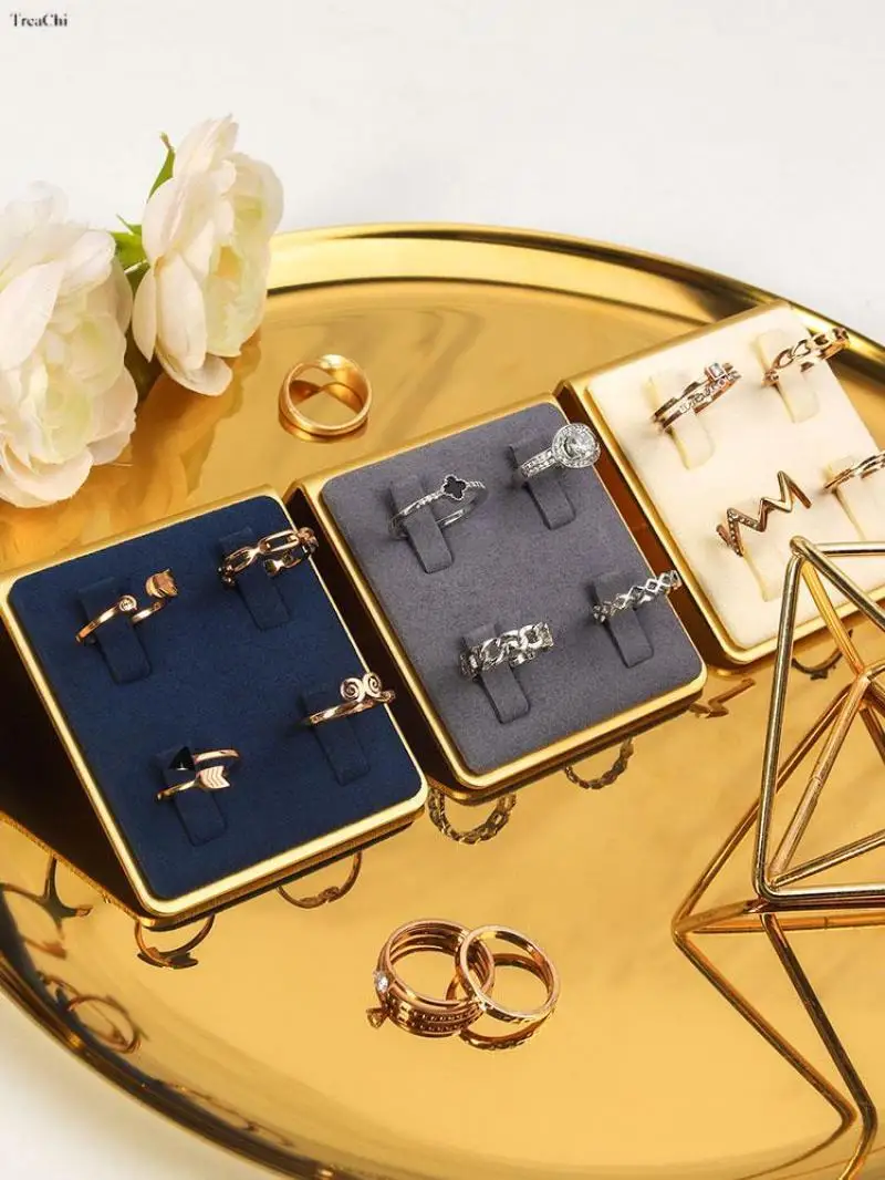 Fashion Ring Display Stand Multicolor Microfiber Earring Holder Velvet Metal Stud Earrings Jewelry Display Organizer Tray