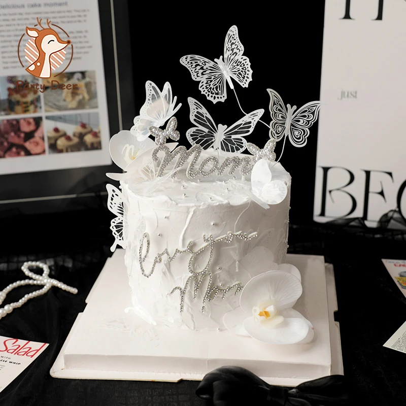Elegant White Butterfly Cake Topper Set for Wedding and Party Decorations