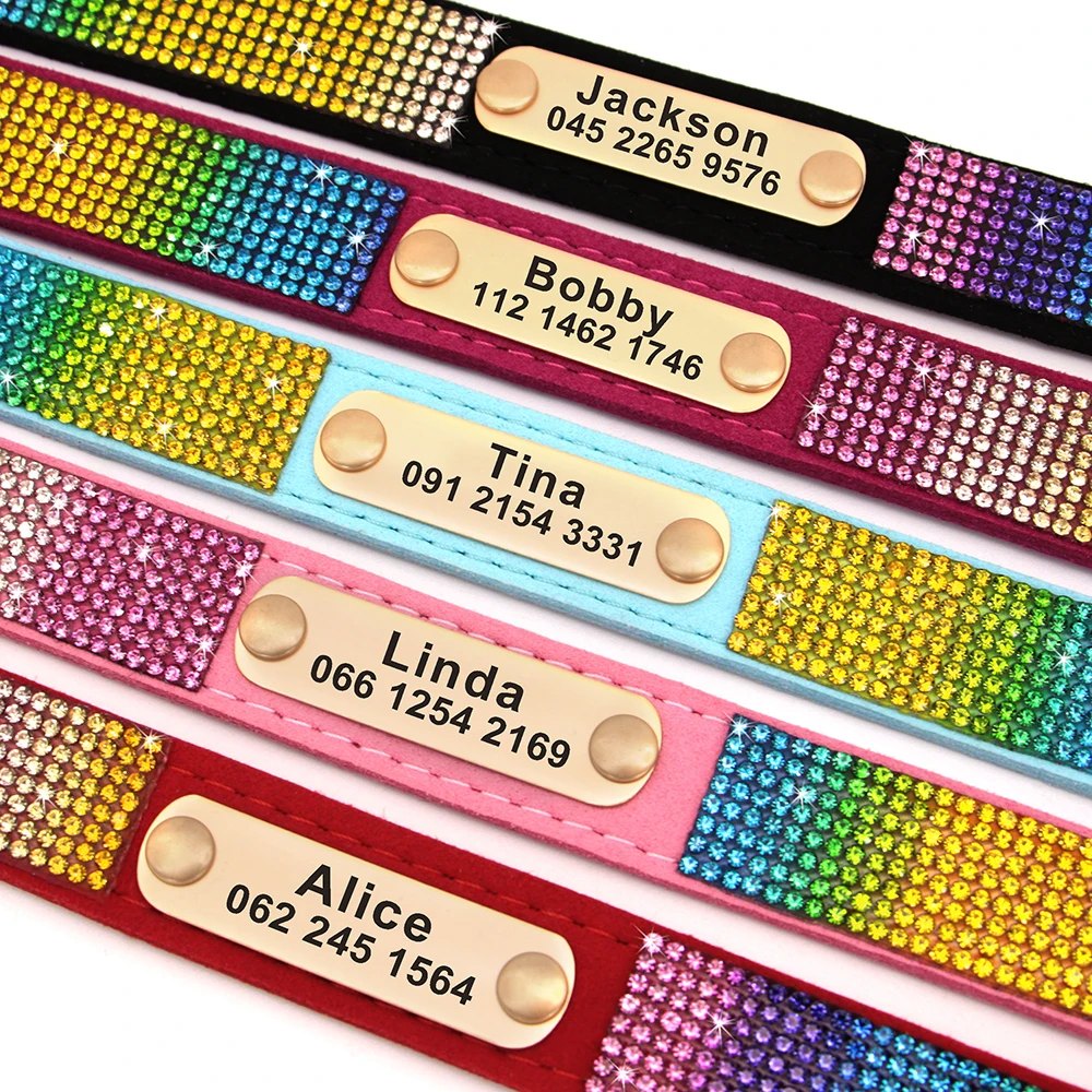 Personalized Cat Collar Bling Rhinestone Small Dog Cats Collars Free Custom Kitten Puppy Nameplate ID Necklace Pet Accessories 5