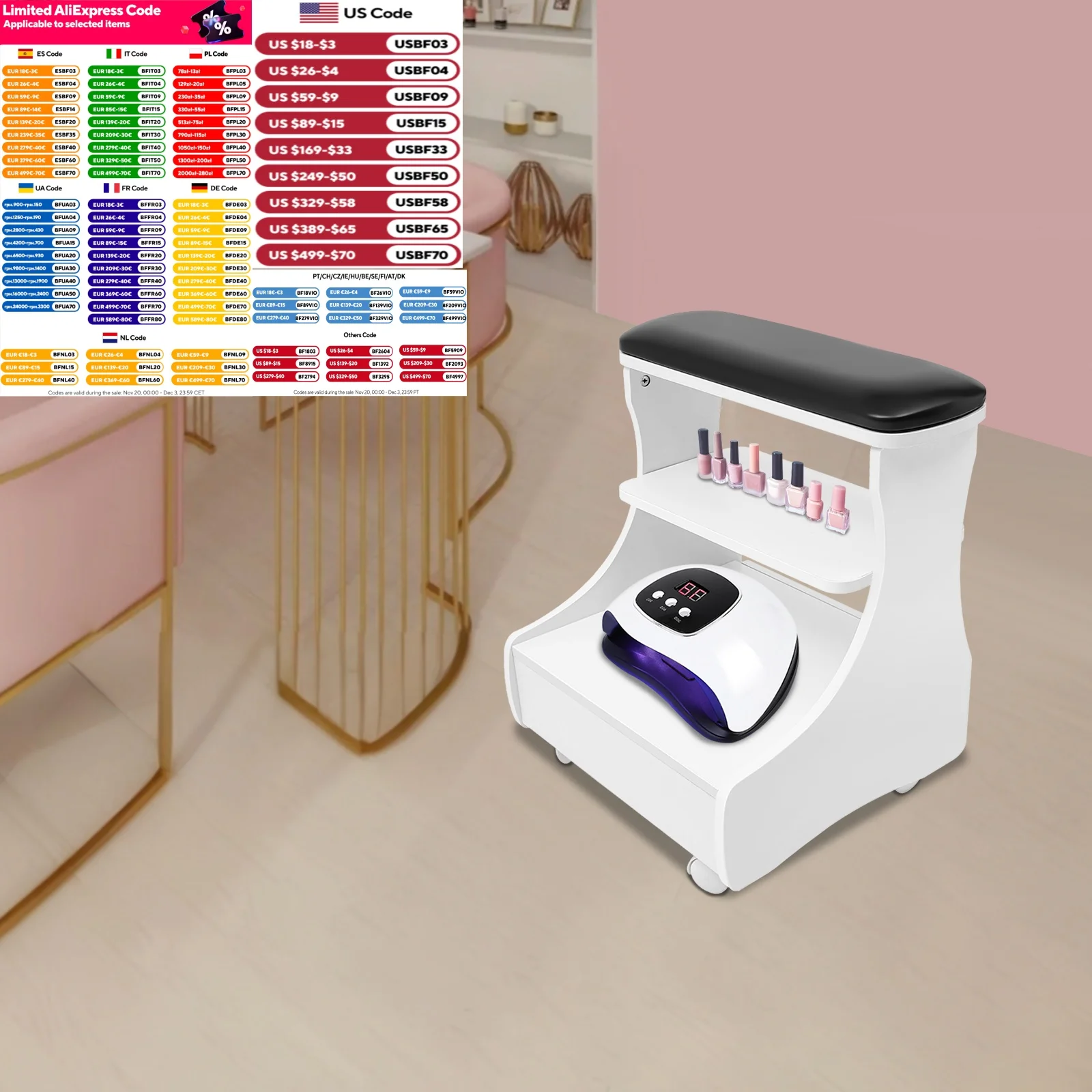 Tabouret de bain de pieds repose-pieds pédicure manucure meubles chariot bain de pieds avec roues pour Salons de beauté